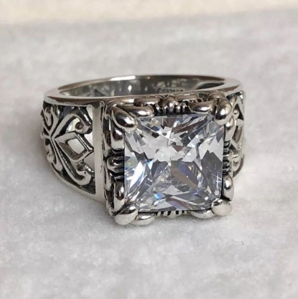 Silpada Sterling Silver Uptown Square CZ Fleur de Lis Ring